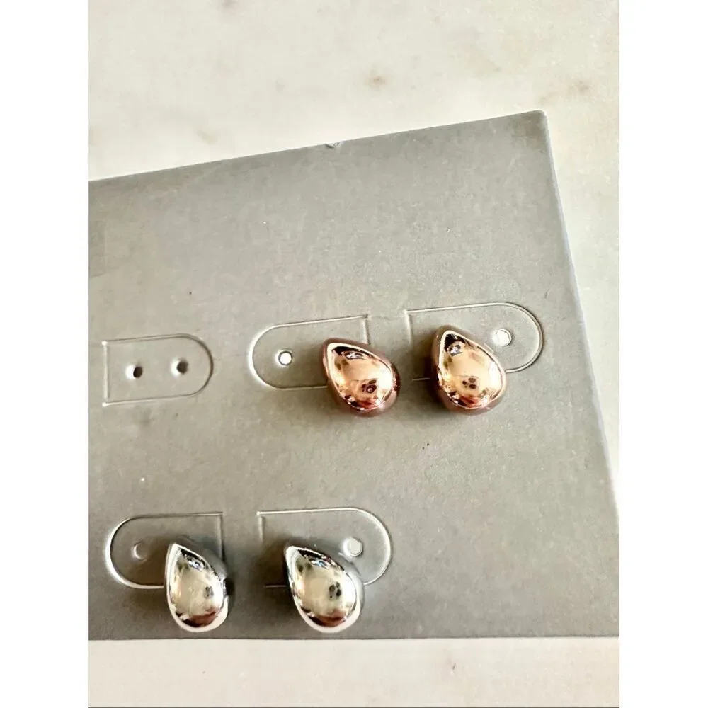 Nordstrom set of two teardrop rose gold and silver tone stud earrings
